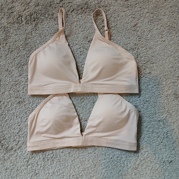 Calvin Klein Lot X 2 Soft Cup Lightly Lined Wireless Beige Bralette Set Sz Large - Picture 7 of 7